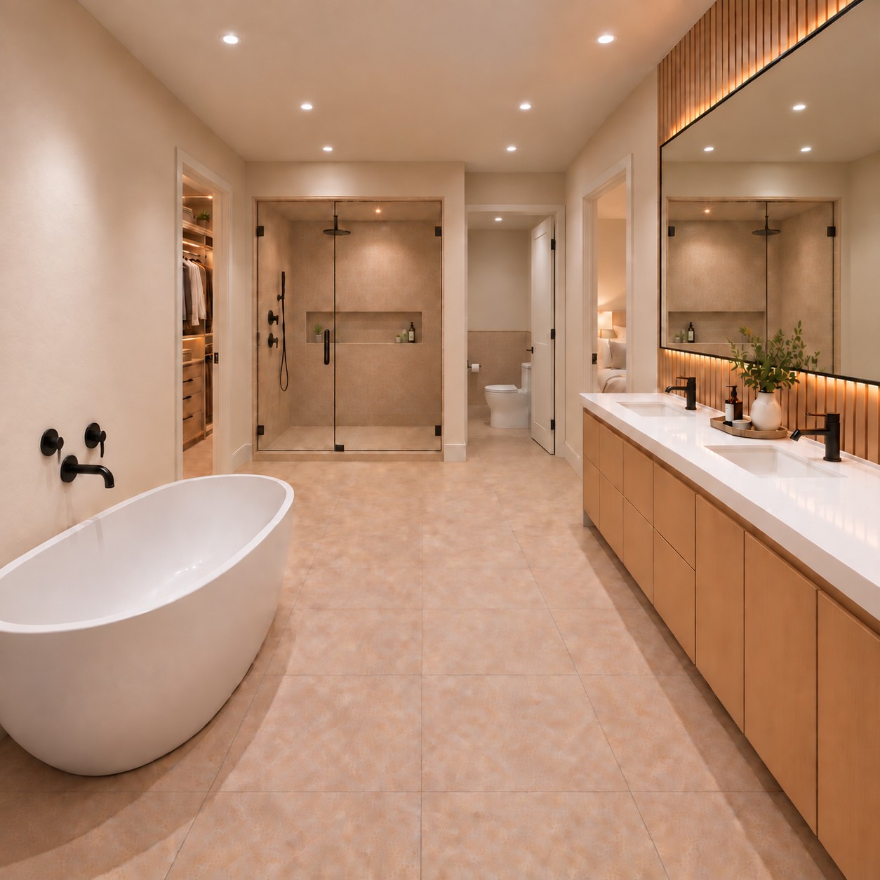 Sherwin Street primary bathroom with freestanding tub and double vanity